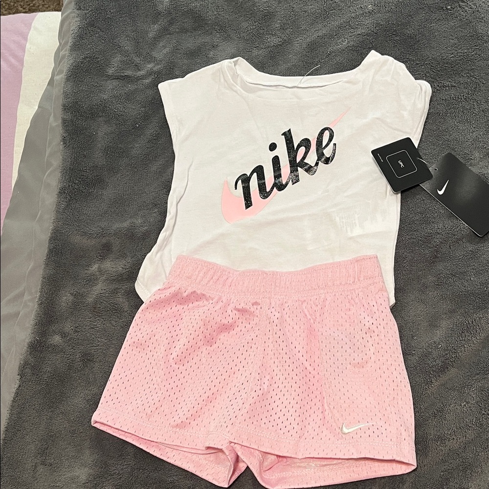 Nike White Tee and Pink Shorts Set